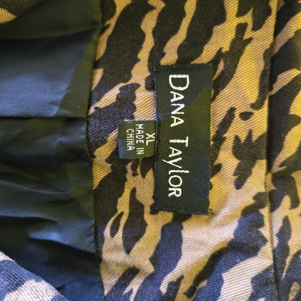 Dana Taylor Safari Style Jacket Tan Black Tiger Print XL Double Breasted - Picture 2 of 6